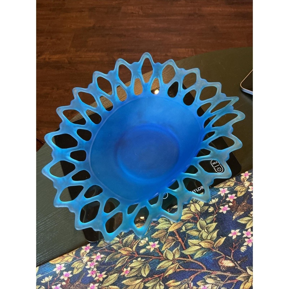 Vtg Westmoreland 12" Blue Satin Glass Doric Lace Oval Centerpiece Bowl